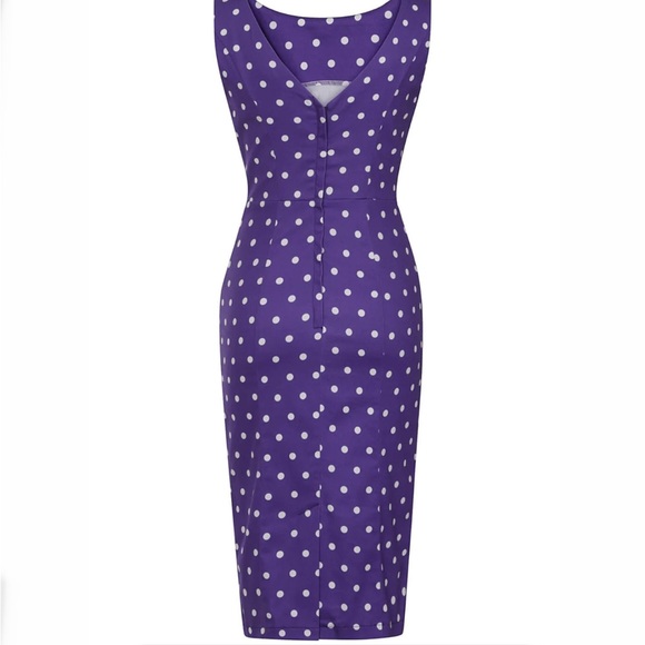 Collectif Mainline Hepburn Pretty Polka Dot Pencil Dress - Picture 4 of 8